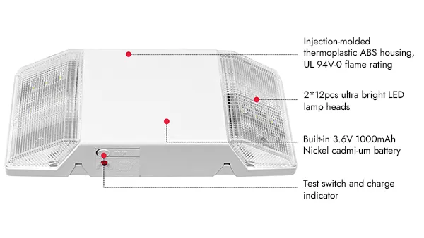 Luz de emergencia LED de doble cabezal fijo, JLEU4