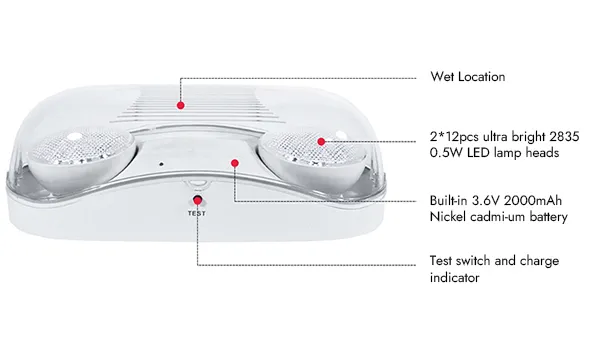 Luz de emergencia LED para ubicaciones húmedas, JLEU5WP