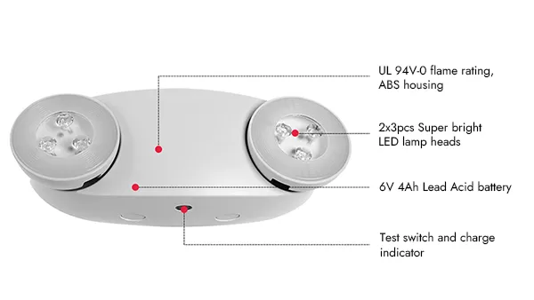 Luz de emergencia LED, doble cabezal de 650 lm con certificación UL/cUL, JLEU6