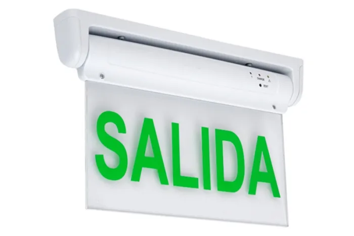 Señal de salida de emergencia LED, con panel ABS/acrílico de borde iluminado (5 LED verdes), LE2912