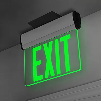 Señal de salida LED con iluminación lateral y panel acrílico transparente/espejado, JELBEX