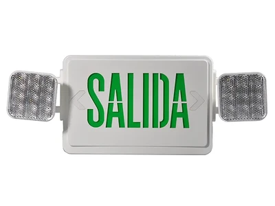 Señal de salida de emergencia con leyenda SALIDA combinado con luminarias LED, JLEC2GW-SA/JLEC2RW-SA