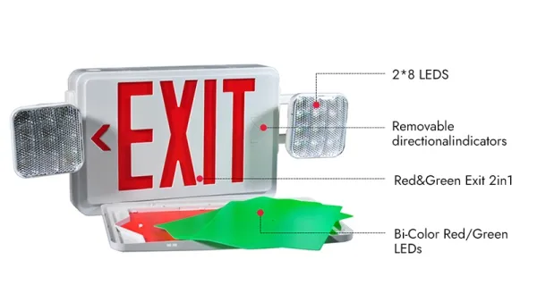 Señal de salida de emergencia bicolor combinado con luminarias LED, JLEC2BCW