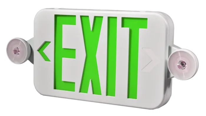 Señal de salida de emergencia LED compacta combinada con luz de emergencia (letras verdes/rojas), JLECE2GW/JLECE2RW