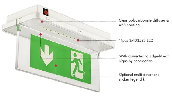 Señal de salida de emergencia LED estanca e impermeable (11 LED SMD2835), LE515-11